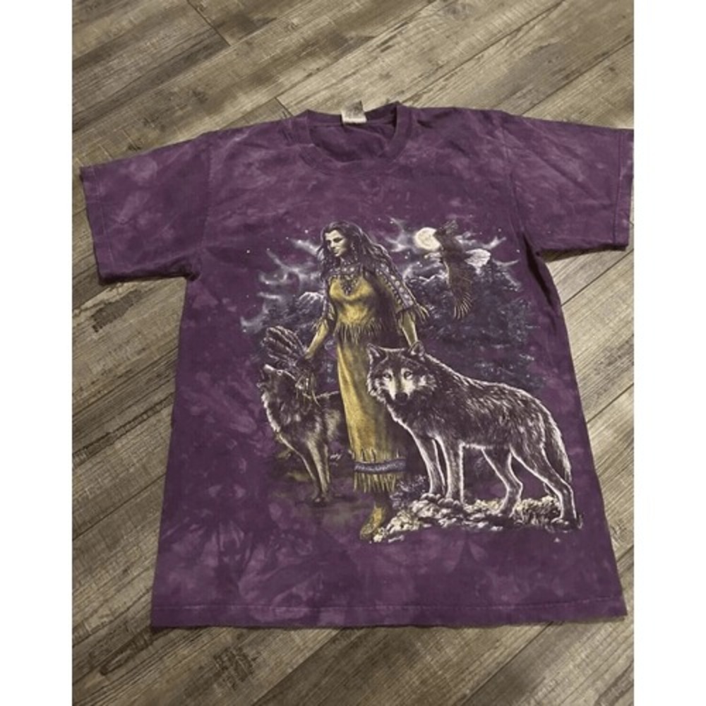 Vintage Desert Wash Purple Tie Dye T-Shirt Wolf Wolves Native‎ American Mens M